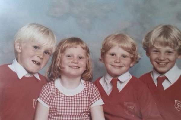 A young Jade Taylor with three of her five brothers. Chris (left) and Mark (middle) are still struggling. Jamie (right) passed away in 2006. (Mirror)